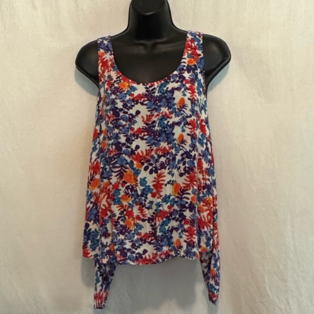 H-195 Ella Moss Colorful Floral Racer Split Back Pullover Tank Top Size S